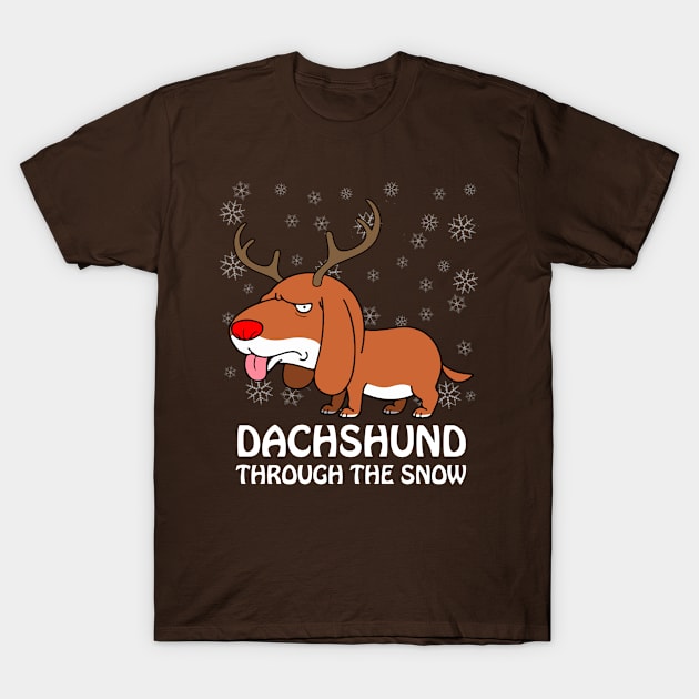 Funny Dachshund Dashing Through Snow Christmas Pun T-Shirt by interDesign